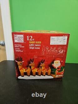 NEW Home Accents Holiday 5.5 ft. H x 12 ft. W Airblown Santa, Sleigh & Reindeer