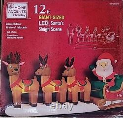 NEW Home Accents Holiday 5.5 ft. H x 12 ft. W Airblown Santa, Sleigh & Reindeer