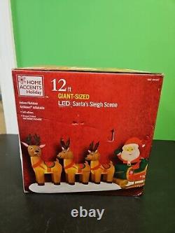 NEW Home Accents Holiday 5.5 ft. H x 12 ft. W Airblown Santa, Sleigh & Reindeer