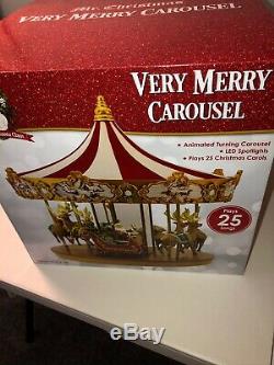 NEW Mr. Christmas Very Merry Animated Musical Carousel withSanta Sleigh Reindeer