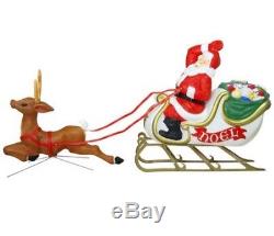 NEW Santa Claus Sleigh With Reindeer Lighted Christmas Blow Mold Blowmold HTF
