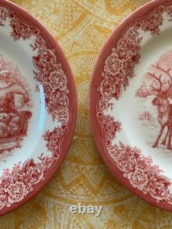 NEW Set of 12 Royal Stafford Reindeer Sleigh Santa Salad Plates Red/Pink