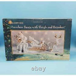 NEW! Traditions Porcelain Santa With Sleigh And Reindeer