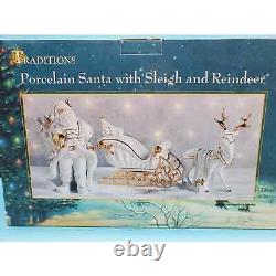 NEW! Traditions Porcelain Santa With Sleigh And Reindeer