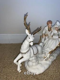 NEW Vintage Heritage Reindeer Sleigh Porcelain Hand Painted Christmas Decor