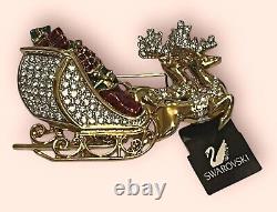 NEW WithTAG Signed Swarovski Santa's Christmas Reindeer Sleigh Pin/Brooch-RETIRED