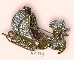 NEW WithTAG Signed Swarovski Santa's Christmas Reindeer Sleigh Pin/Brooch-RETIRED