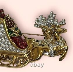 NEW WithTAG Signed Swarovski Santa's Christmas Reindeer Sleigh Pin/Brooch-RETIRED