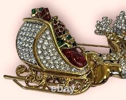 NEW WithTAG Signed Swarovski Santa's Christmas Reindeer Sleigh Pin/Brooch-RETIRED