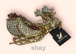 NEW WithTAG Signed Swarovski Santa's Christmas Reindeer Sleigh Pin/Brooch-RETIRED