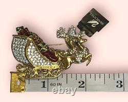 NEW WithTAG Signed Swarovski Santa's Christmas Reindeer Sleigh Pin/Brooch-RETIRED