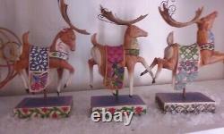 NIB 2004 Jim Shore Heartwood Creek 4 Pc Santa In Sleigh With3 Dash Away Reindeers