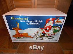 (NIB) Giant Santa Claus, Sleigh & Reindeer Blow Mold Light Up Yard Decor
