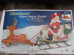 NIB Giant Santa, Sleigh & Reindeer Blow Mold Light Up Yard Decor