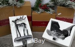 NIB POTTERY BARN Set of 4 Stocking Holders SANTA'S SLEIGH & REINDEER 4 Christmas