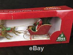 NIB Peter`s Flying Santa Claus Sleigh & Reindeer Moving Tree Topper Ornament