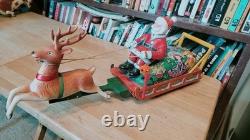 NICE 1950's MODERN TOYS BATTERY OPERATED SANTA CLAUS ON REINDEER SLEIGH With BOX