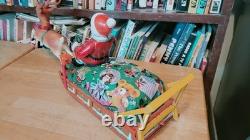 NICE 1950's MODERN TOYS BATTERY OPERATED SANTA CLAUS ON REINDEER SLEIGH With BOX