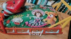 NICE 1950's MODERN TOYS BATTERY OPERATED SANTA CLAUS ON REINDEER SLEIGH With BOX