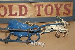 NICE c1906 Hubley Cast Iron Santa in Sleigh with Reindeer Toy #707