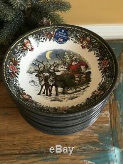 NWT Set 12 Royal Stafford Christmas Santa Claus Reindeer Sleigh Soup Cereal Bowl