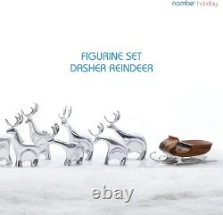 Nambe 3-Piece Dasher Reindeer Figurine Set, Lustrous Alloy Santa's Sleigh