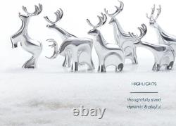 Nambe 3-Piece Dasher Reindeer Figurine Set, Lustrous Alloy Santa's Sleigh