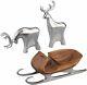 Nambe Christmas Acacia Wood Sleigh With Alloy Metal Reindeer Figurine Set