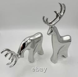 Nambe Polished Aluminum and Acacia Wood Sleigh with Reindeer Christmas Santa Claus