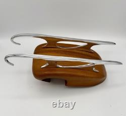 Nambe Polished Aluminum and Acacia Wood Sleigh with Reindeer Christmas Santa Claus