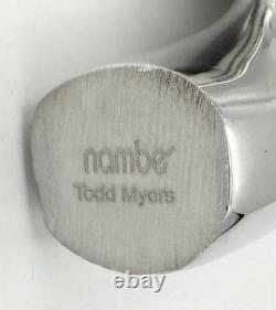 Nambe Polished Aluminum and Acacia Wood Sleigh with Reindeer Christmas Santa Claus