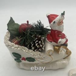 Napco 1958 Santa sleigh And reindeer Spaghetti And Gold Trim