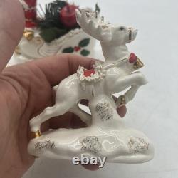 Napco 1958 Santa sleigh And reindeer Spaghetti And Gold Trim