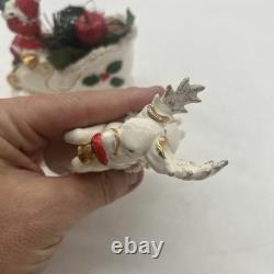 Napco 1958 Santa sleigh And reindeer Spaghetti And Gold Trim