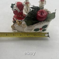 Napco 1958 Santa sleigh And reindeer Spaghetti And Gold Trim