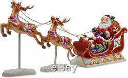 National Tree 30 Inch Reindeer Pulling Sleigh and Santa with Multicolored LED In