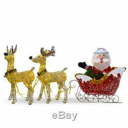 National Tree 34 Inch Santa with Two Deer Sleigh and 245 Clear Mini Lights DF