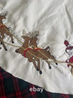 Needlepoint Vintage Christmas Tree Skirt 53 Santa Sleigh & Reindeer Flaws