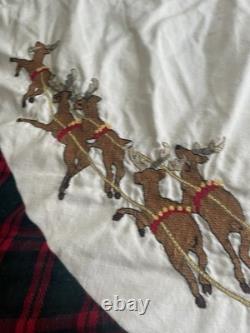 Needlepoint Vintage Christmas Tree Skirt 53 Santa Sleigh & Reindeer Flaws