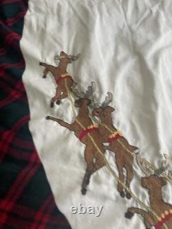 Needlepoint Vintage Christmas Tree Skirt 53 Santa Sleigh & Reindeer Flaws