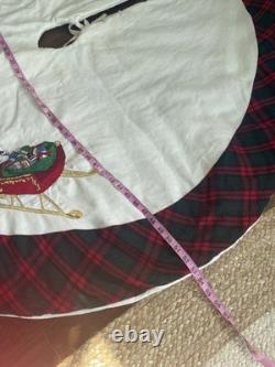Needlepoint Vintage Christmas Tree Skirt 53 Santa Sleigh & Reindeer Flaws