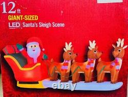 New 12 Ft Long Giant Sized Christmas Santa Reindeer Sleigh Inflatable By Gemmy