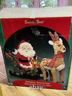 New! 1996 Santa's Best Animated? Santa Sleigh Reindeer Christmas Holiday With Box