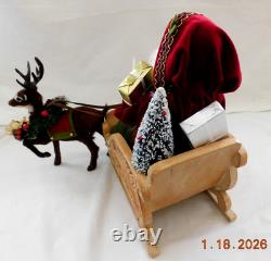New 2025 Byers Choice Santa in Sleigh with Reindeer 11 T x 16 L x 6 W