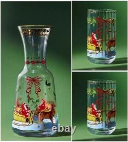 New Anthropologie Nathalie Lete Santa Sleigh Carafe & 2 Glass Lot Deer Juice Nib