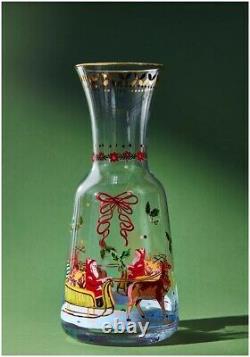 New Anthropologie Nathalie Lete Santa Sleigh Carafe & 2 Glass Lot Deer Juice Nib