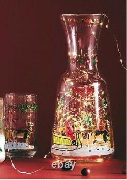 New Anthropologie Nathalie Lete Santa Sleigh Carafe & 2 Glass Lot Deer Juice Nib