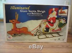 New Christmas Plastic Blow Mold Santa Sleigh Reindeer General Foam Large 72 NIB