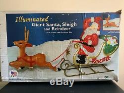 New In Box Vintage General Foam Giant 72 Santa Sleigh & Reindeer Blow Mold