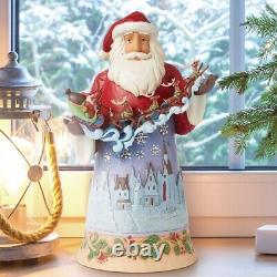 New JIM SHORE Santa Figurine MIDNIGHT CHRISTMAS SKY Reindeer Sleigh Snowy Town